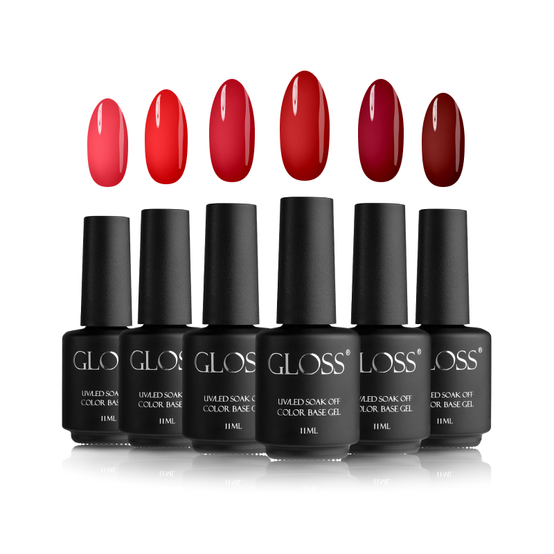 GLOSS Color base gel set "Red Passion", 6 pcs